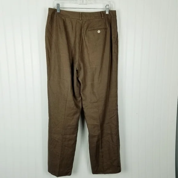 Lauren Ralph Lauren Womens Linen Trouser Pants Brown Size 10 Lined Flat Front - Picture 2 of 12